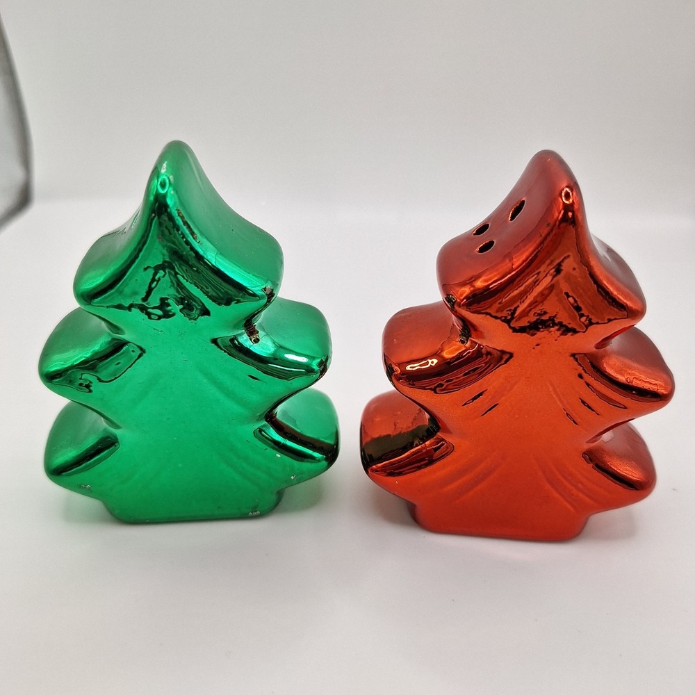 Vintage Atico Ceramic Christmas Tree Salt & Pepper Set New Old Stock 3.5" - Picture 6 of 11